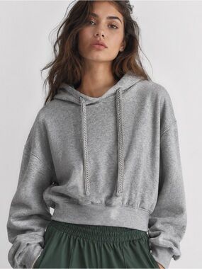 Daily Practice Boyfriend Hoodie Sweatshirt with Braided Ties in Grey